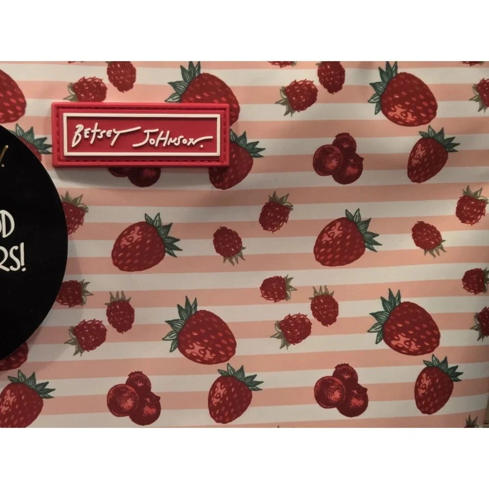NEW Betsy Johnson Insulated Satchel Lunch strawberries berries stripe Tote Bag